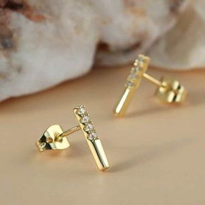 18K Gold Plated CZ Bar Studs